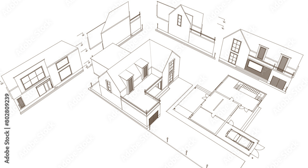 house architectural project sketch 3d illustration
house architectural project sketch 3d illustration