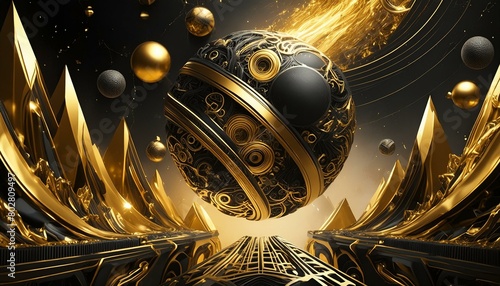 Planets collision Epic electronic powerfull black ehit and gold clours photo