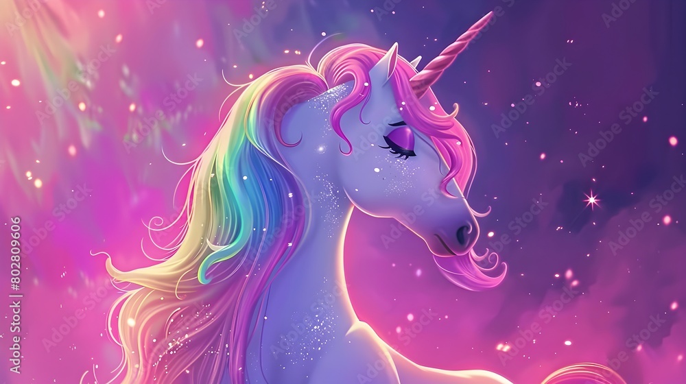 Enchanting Magical Unicorn with Rainbow Mane and Sparkling Celestial Stars Enchanting Magical Unicorn with Rainbow Mane and Sparkling Celestial Stars