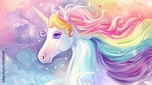 Enchanting Unicorn with Radiant Rainbow Mane and Sparkling Celestial Backdrop