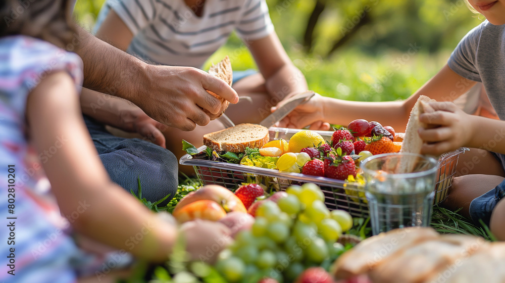 Parents packing a picnic lunch for a family outing, with sandwiches, fruit, and snacks to enjoy in the great outdoors. Compassion and care, responsibility, respect, teamwork Parents packing a picnic lunch for a family outing, with sandwiches, fruit, and snacks to enjoy in the great outdoors. Compassion and care, responsibility, respect, teamwork
