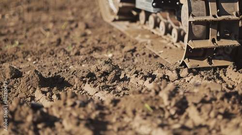 Soil compaction test in progress, close-up, detailed view of machinery and soil surface photo