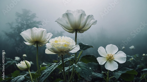 field of white poppies  also called opium. Papaver somniferum 