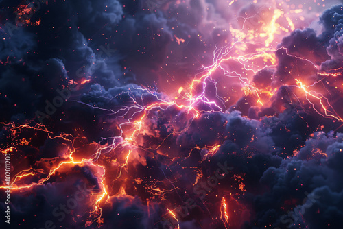 lightning strike colored 3d rendering