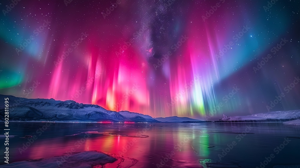 Northern Lights on a snowy landscape at twilight. Northern Lights on a snowy landscape at twilight.