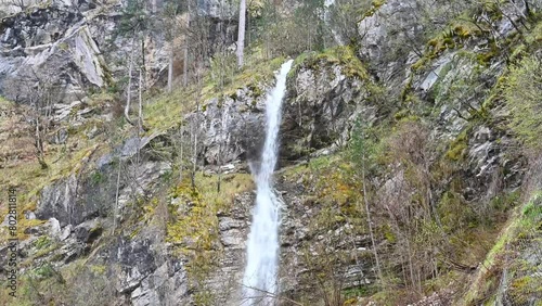 Waterfall in the mountains near the road in Serbia