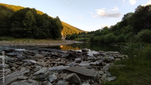 Mountain river Prut in Yaremche, Ivano-Frankivsk region, Ukraine photo