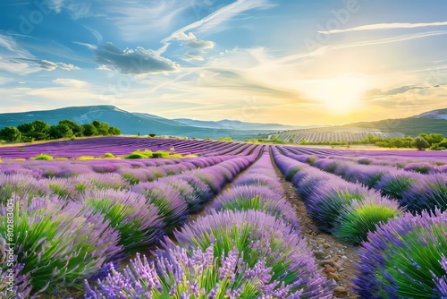 Explore the serene beauty of a field of lavender in Provence  France  where rows of fragrant purple blooms create a stunning backdrop against  Generative AI