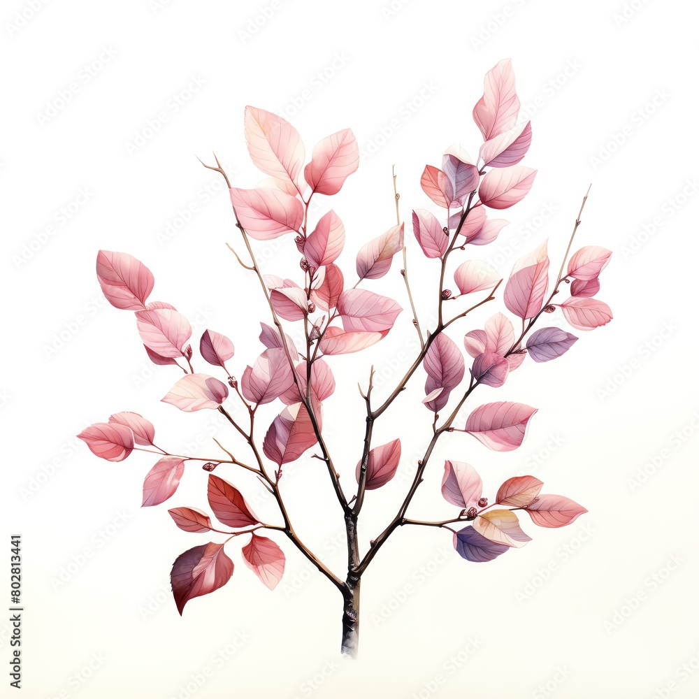 A beautiful watercolor painting of a plant with pink leaves.