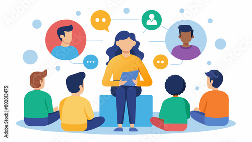 An individual participating in a skills group focused on interpersonal effectiveness learning how to effectively communicate and set boundaries in. Vector illustration