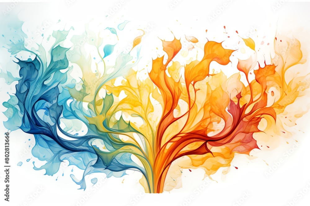 Obraz premium Colorful watercolor painting of blue and orange. The painting is abstract and looks like a fire and ice.