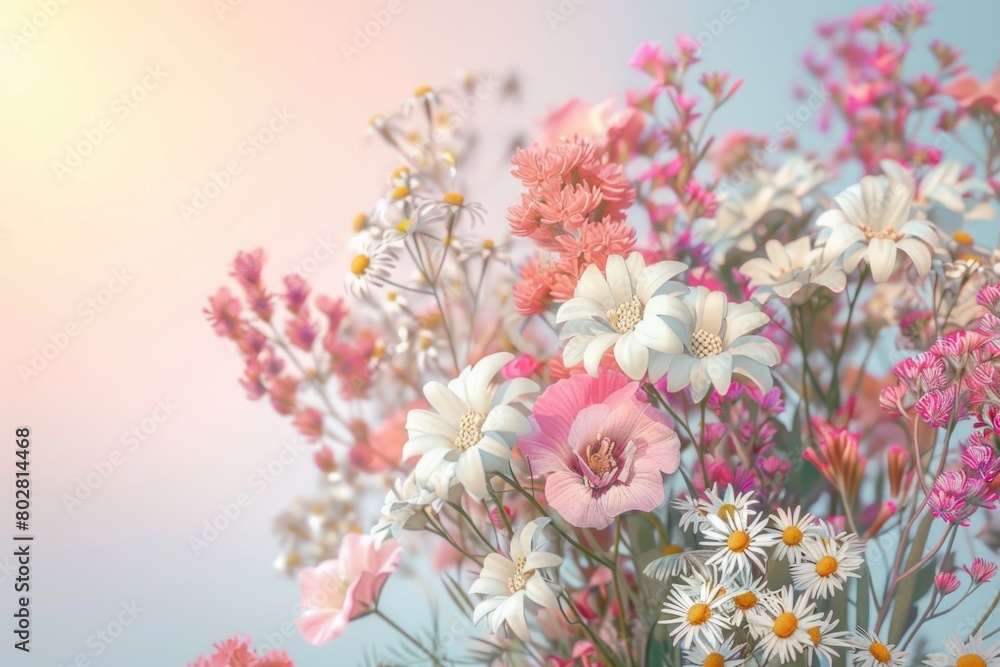 Obraz premium A beautiful arrangement of pink and white flowers in a vase, perfect for home decor or floral design projects