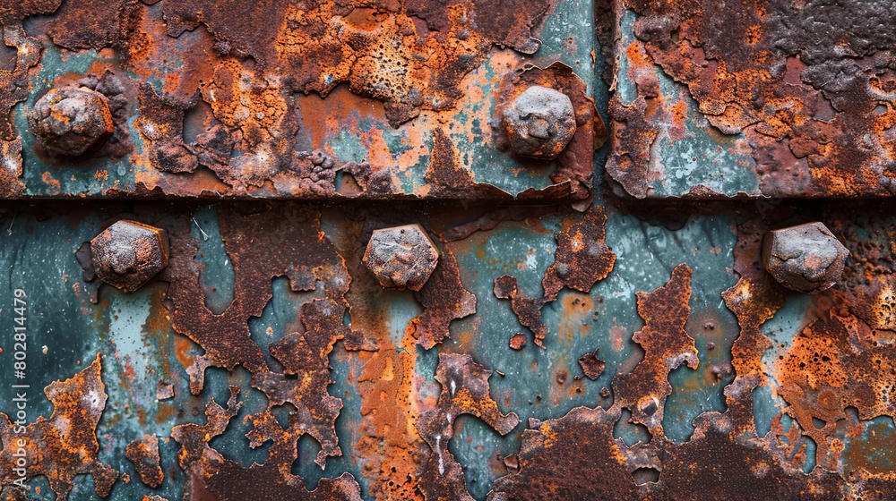 a rusted metal object with a red and white stripe is seen in the foreground, while a metal rod and a rusted metal object with a red and white stripe is seen in the foreground, while a metal rod and