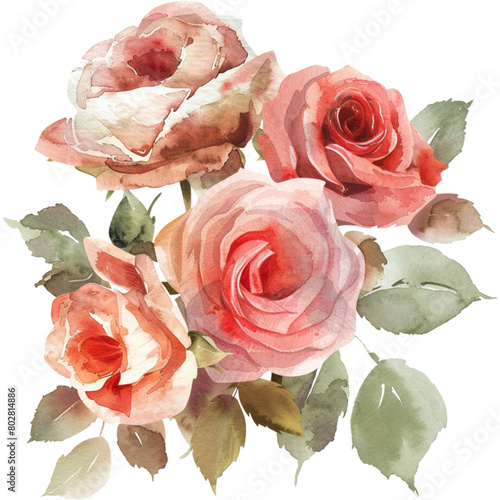 watercolor vintage rose flower arrangement (ID: 802814886)