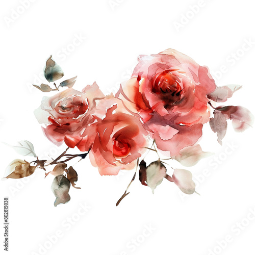 watercolor vintage rose flower arrangement (ID: 802815038)