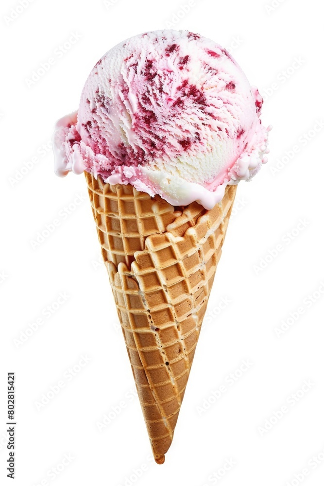 A delicious ice cream cone with a scoop of ice cream. Perfect for summer and dessert concepts A delicious ice cream cone with a scoop of ice cream. Perfect for summer and dessert concepts