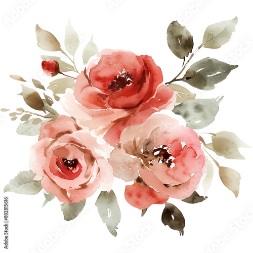 watercolor vintage rose flower arrangement (ID: 802815616)