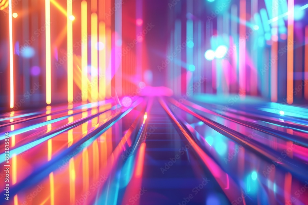 A vibrant bowling alley illuminated by neon lights. Perfect for entertainment industry promotions A vibrant bowling alley illuminated by neon lights. Perfect for entertainment industry promotions