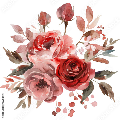 watercolor vintage rose flower arrangement (ID: 802815814)