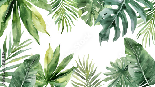 Vector watercolor palm leaves  summer poster background  summer travel web banner  palm day  tropical leaves