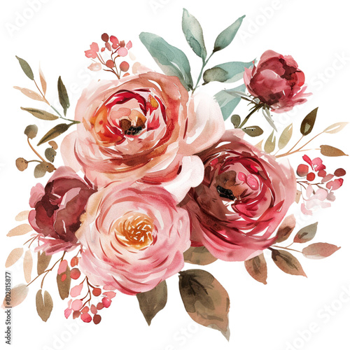 watercolor vintage rose flower arrangement (ID: 802815877)