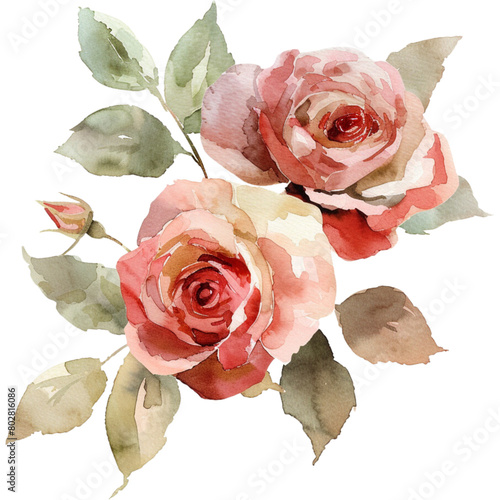 watercolor vintage rose flower arrangement (ID: 802816086)