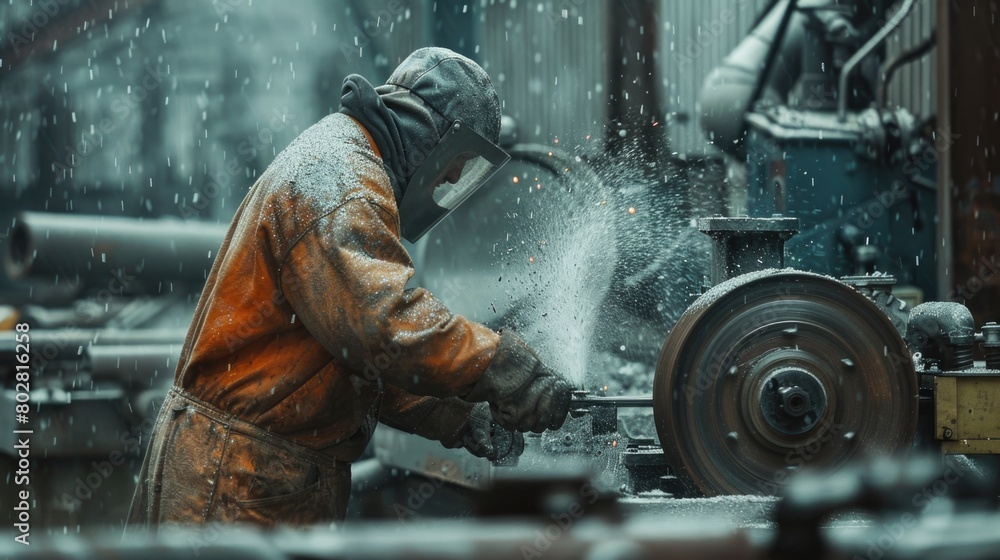 A man working on a machine in a factory. Suitable for industrial concepts A man working on a machine in a factory. Suitable for industrial concepts