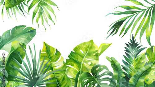 Vector watercolor palm leaves  summer poster background  summer travel web banner  palm day  tropical leaves