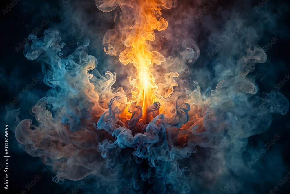 Fototapeta premium Highly detailed illustration centered on a flickering smoke background