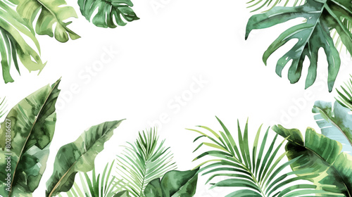 Vector watercolor palm leaves, summer poster background, summer travel web banner, palm day, tropical leaves photo