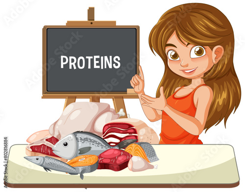 Woman teaching about various protein sources.