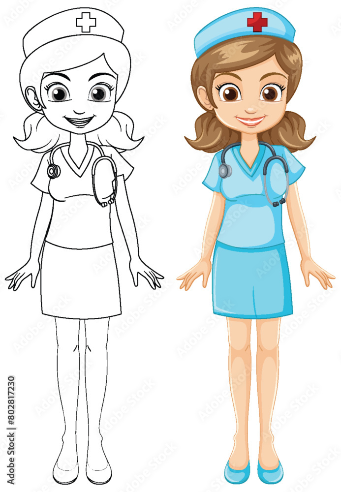 Vector illustration of two nurse characters. Vector illustration of two nurse characters.