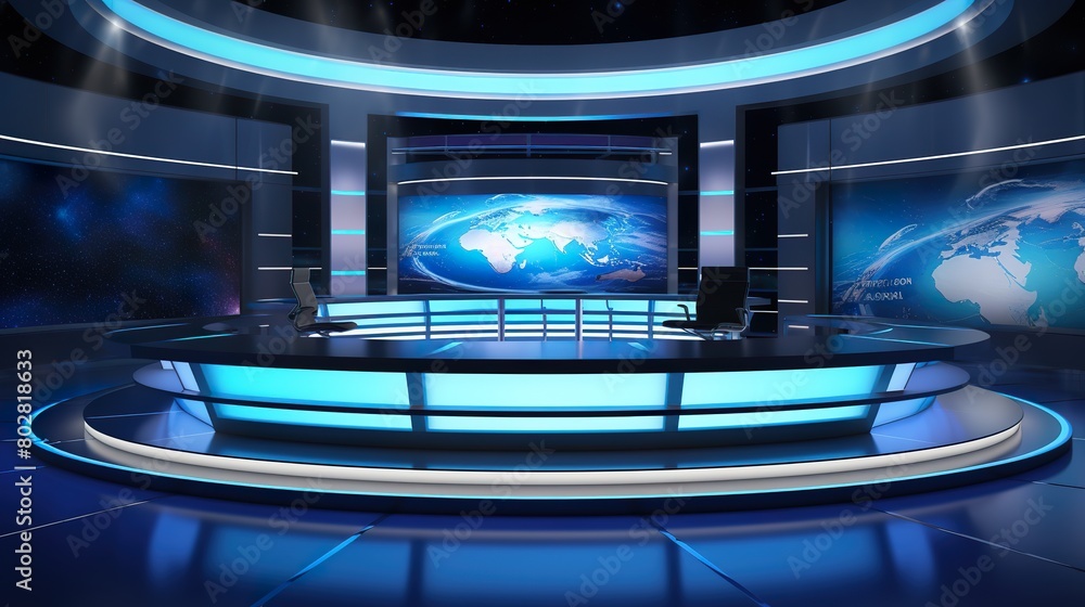 3D Virtual TV Studio News, News studio. News room. Background for newscast, virtual studio set design background 3D Virtual TV Studio News, News studio. News room. Background for newscast, virtual studio set design background
