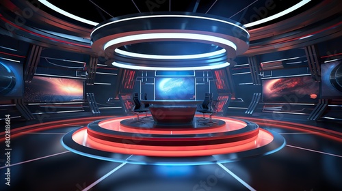 3D Virtual TV Studio News, News studio. News room. Background for newscast, virtual studio set design background