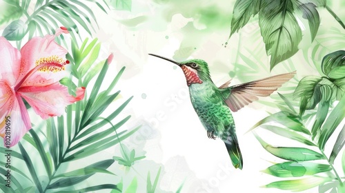 A vibrant painting of a hummingbird in flight. Perfect for nature lovers and garden enthusiasts