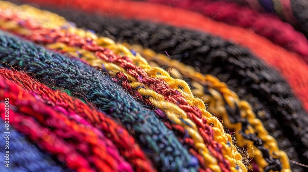 a colorful array of yarns arranged on a table, with a pair of scissors, a ruler, and a pair of knit
