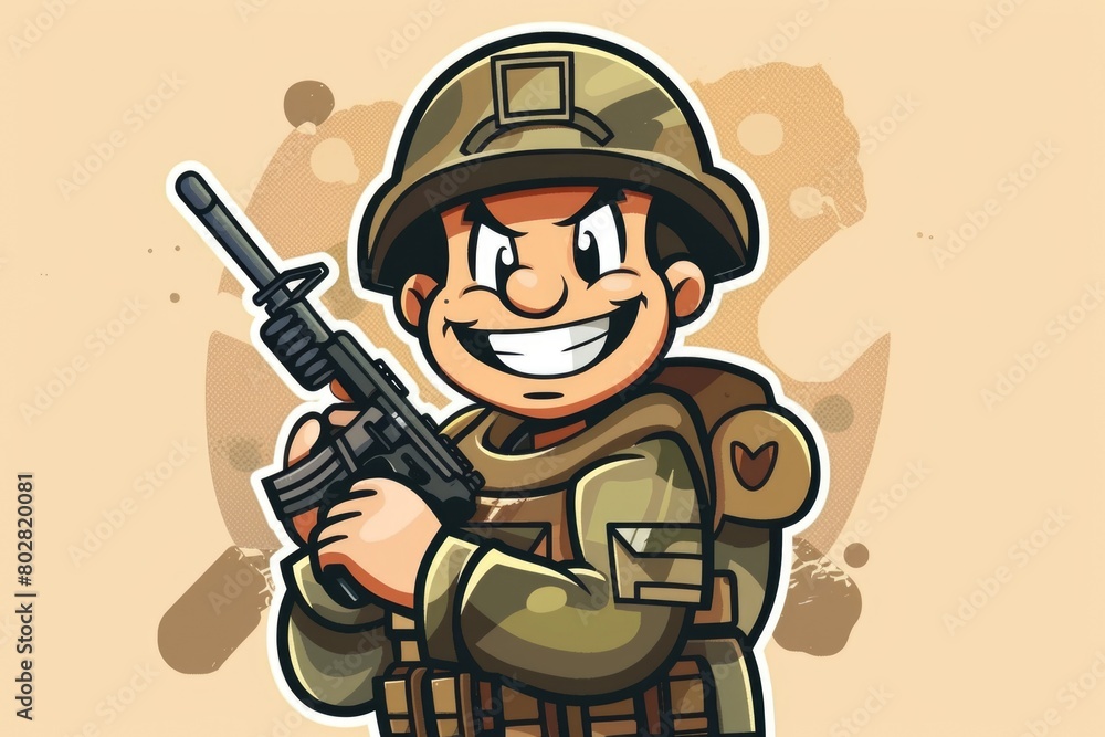 Cartoon soldier holding a gun, suitable for military or action-themed ...