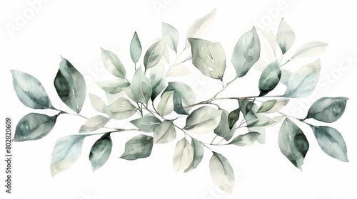 Elegant watercolor artwork of delicate foliage, with a focus on the transparency and fragility of the leaves, all beautifully isolated on a white background