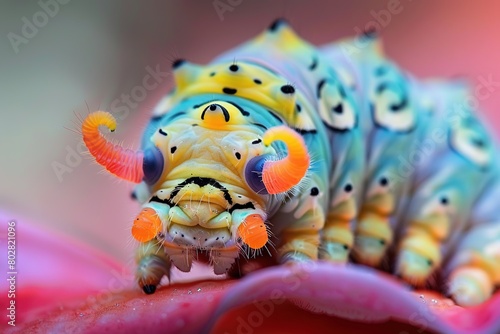 Closeup of a colorufl swallowtail caterpillar, a stage in the life cycle of a beautiful butterfly