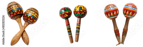 Set of Traditional Painted Maracas on Transparent Background