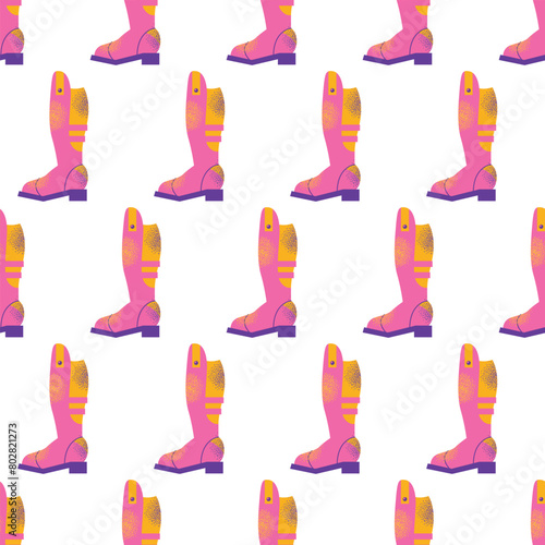Equestrian sport gear accessories seamless pattern, stuff equipment for horse riding, Jockey rider clothing. Uniform, horseshoes, saddle, animal harness for racing competition vector illustration