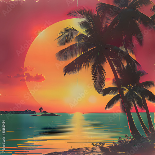 tropical sunset with trees. Generative AI