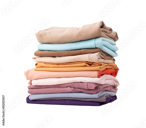 Neat stack of folded clothing in various colors, isolated on transparent background. Generative AI