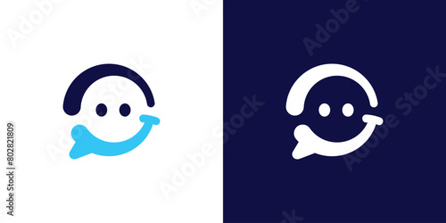 Abstract Smile Chat Logo. Bubble Chat and Smile Logo Icon Symbol Vector Design Inspiration.