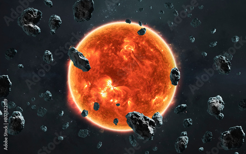 3D illustration of Sun. High quality digital space art in 5K - realistic visualization (ID: 802822019)