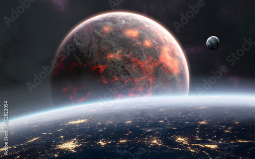 3D illustration of planet in deep space. High quality digital space sci-fi art in 5K - realistic visualization (ID: 802822054)