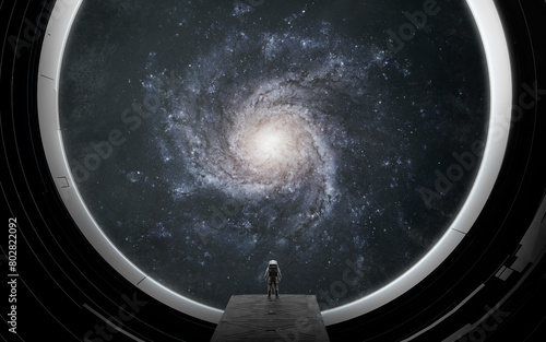 3D illustration of astronaut and realistic galaxy in deep space. High quality digital space art in 5K - realistic visualization (ID: 802822092)