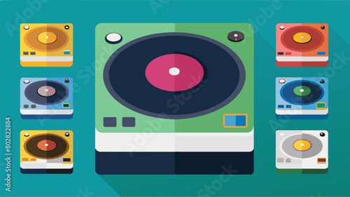 Different color options for the record player base are laid out providing the DIYer with the ability to customize their creation. Vector illustration