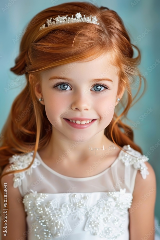 Red haired girl portrait on pastel background with ample copy space for text placement Red haired girl portrait on pastel background with ample copy space for text placement