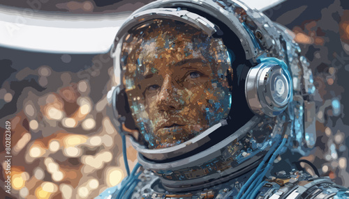 Ein Astronaut im Überlebensanzug  vor einer Mission. Das Überleben der Menschheit steht auf dem Spiel. Vektor - Tapete